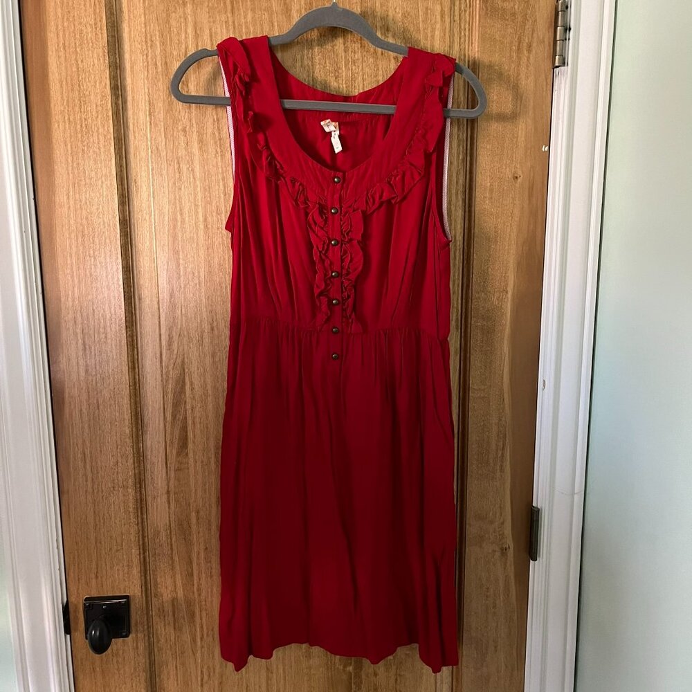 Rare Vintage 2010s Anthropologie | Maeve Musings Twee Red Ruffle Dress | Medium